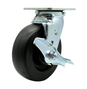 (image for) Caster; Swivel; 4" x 2"; Polyolefin LD; Plate (4"x4-1/2"; holes: 2-5/8"x3-5/8" slots to 3"x3"; 3/8" bolt); Stainless Yoke/ Axle; Delrin Spanner; 700#; Brake (Item #62841)