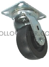 Caster; Swivel; 5\" x 2\"; Polyolefin; Plate (4\"x4-1/2\"; holes: 2-5/8\"x3-5/8\" slots to 3\"x3\"; 3/8\" bolt); Zinc; Roller Brng; 800#; Metal Thread Guards (Item #63537)