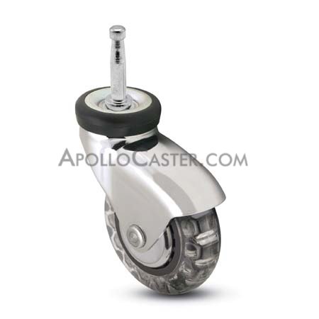 Caster; Swivel; 3\" x 15/16\"; Polyurethane (Clear); Grip Neck; 1-1/2\"x5/16\"; Chrome; Precision Ball Brng; Hooded; Wgt Cap 110#; Thread guards (Item #64198)