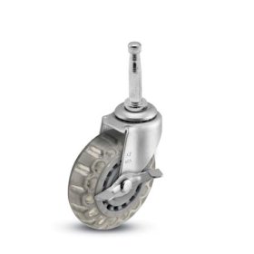 (image for) Caster; Swivel; 3"x13/16"; Polyurethane (Clear); Grip Neck (5/16"x1-1/2"); Zinc; Plain bore; 120#; Side friction brake (Item #67455)