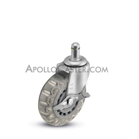 Caster; Swivel; 3\" x 13/16\"; Polyurethane (Clear); Grip Ring (7/16\" x 1-7/16\"); Zinc; Plain bore; 120#; Side friction brake (Item #63645)