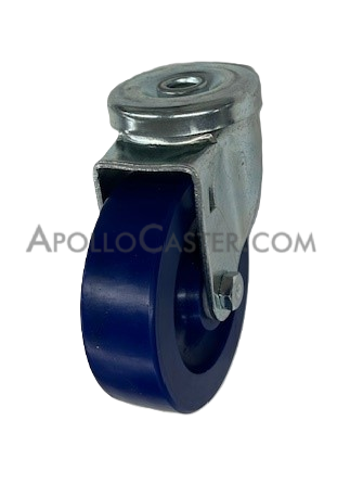 Caster; Swivel; 4\" x 1-1/4\"; Polyurethane (Solid); Hollow Kingpin (1/2\" bolt hole); Zinc; Delrin Spanner; 350#; Dust Cover (Mtl) (Item #63911)