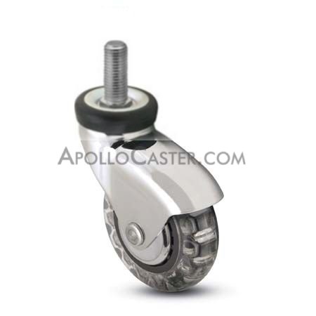 Caster; Swivel; 3\" x 15/16\"; Polyurethane (Clear); Threaded Stem; 5/16\"-18TPI x 1\"; Bright Chrome; Precision Ball Brng; 120#; Thrd Grds; Hood (Item #67959)