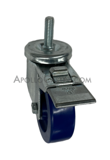 Caster; Swivel; 4\" x 1-1/4\"; Polyurethane (Solid); Threaded Stem (1/2\"-13TPI x 1-1/2\"); Zinc; Delrin Spanner; 300#; Dust Cover (Mtl); Total Lock (Trailing) (Item #63898)