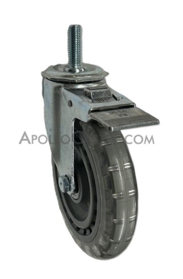 Caster; Swivel; 6\" x 1-1/4\"; Polyurethane (Clear); Threaded Stem (1/2\"-13TPI x 1-1/2\"); Zinc; Ball Brng; 300#; Total Lock brake; Dust Cover (Mtl) (Item #64749)