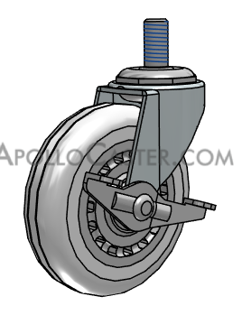 Caster; Swivel; 3\" x 13/16\"; Polyurethane (Clear); Threaded Stem (3/8\"-16TPI x 1-1/2\"); Zinc; Plain bore; 120#; Side friction brake (Item #64099)