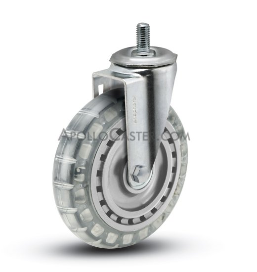 Caster; Swivel; 6\" x 1-1/4\"; Polyurethane (Clear); Threaded Stem (1/2\"-13TPI x 1-1/2\"); Zinc; Ball Brng; 300# (Item #64751)