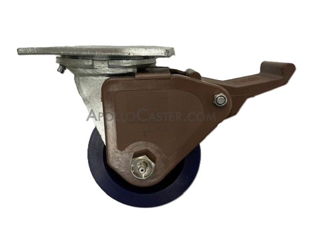 Caster; Swivel; 4\" x 2\"; Polyurethane; Plate (4\"x4-1/2\"; holes: 2-5/8\"x3-5/8\" slotted to 3\"x3\"; 3/8\" bolt); Stainless; Stainless Roller Brng; 1000#; Pedal Brake (Item #62632)