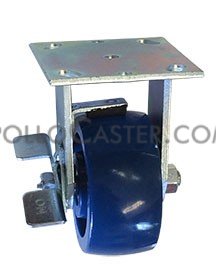 Caster; Rigid; 4 x 2; Polyurethane; Top Plate; 4x4-1/2; hole spacing: 2-5/8x3-5/8 (slotted to 3x3); 3/8 bolt; Zinc; Roller Brng; 700#; Top lock brake (Item #67520)