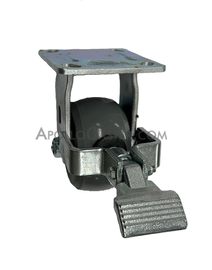 Caster; Rigid; 4\" x 2\"; Solid 65D Polyurethane; Plate (4\"x4-1/2\"; holes: 2-5/8\"x3-5/8\" slots to 3\"x3\"; 3/8\" bolt); Zinc; Roller Brng; 1000#; Face Brake (Item #63063)