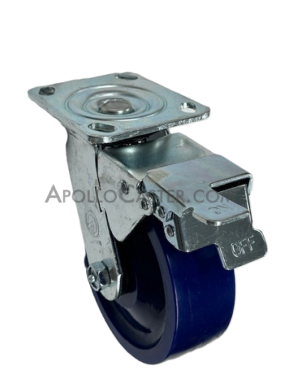 Caster; Swivel; 6\" x 2\"; Solid Polyurethane; Plate (4\"x4-1/2\"; holes: 2-5/8\"x3-5/8\" slots to 3\"x3\"; 3/8\" bolt); Zinc; Roller Brng; 1000#; Total Lock (Trailing) (Item #64004)