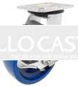 Caster; Swivel; 6" x 2"; Solid Polyurethane; Plate (4"x4-1/2"; holes: 2-5/8"x3-5/8" slots to 3"x3"; 3/8" bolt); Stainless Yoke; Stainless Prec BB; 1200#; Brake (Item #63581)
