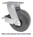 Caster; Swivel; 6" x 2"; Polyurethane (Solid); Plate (4"x4-1/2"; holes: 2-5/8"x3-5/8" slots to 3"x3"; 3/8" bolt); Zinc; Roller Brng; 1700#; Kingpinless (Item #64179)