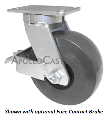 Caster; Swivel; 4\" x 2\"; Polyurethane (One Piece Solid); Plate (4\"x4-1/2\"; holes: 2-5/8\"x3-5/8\" slots to 3\"x3\"; 3/8\" bolt); Zinc; Roller Brng; 1000#; Kingpinles (Item #64181)