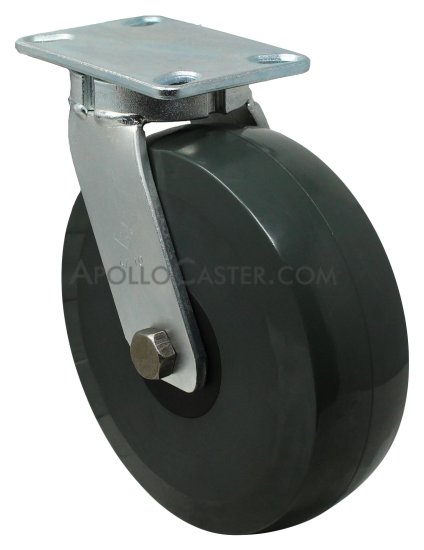 Caster; Swivel; 8\" x 3\"; Polyurethane; Plate (4-1/2\"x6-1/4\"; holes: 2-7/16\"x4-15/16\" slotted to 3-3/8\"x5-1/4\"; 1/2\" bolt); Sealed Prec BB; 3000#; Kingpinless (Item #66209)