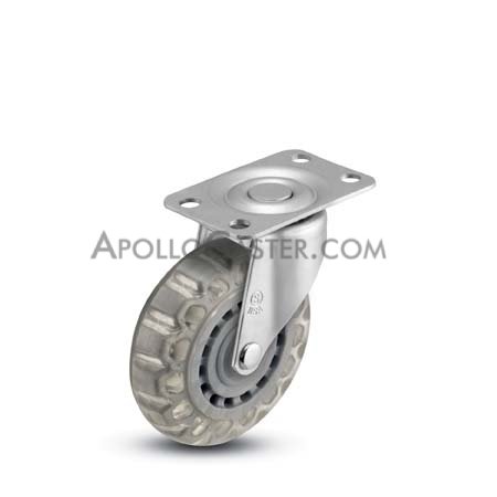 Caster; Swivel; 2\" x 13/16\"; Polyurethane (Clear); Top Plate (1-3/16\" x 2\"; holes: 13/16\" x 1-9/16\"; 3/16\" bolt); Zinc; Plain bore; 80# (Item #66187)