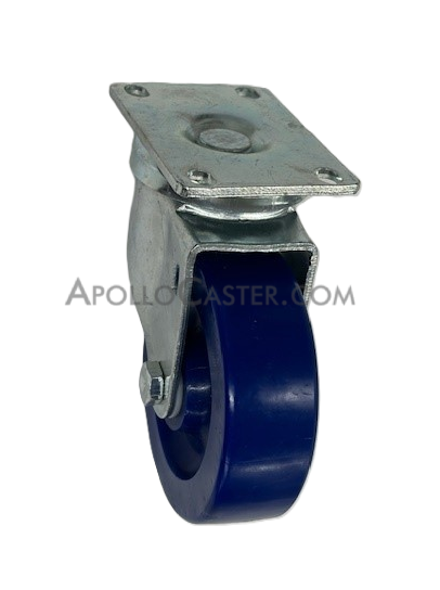 Caster; Swivel; 4\" x 1-1/4\"; Polyurethane (Solid); Plate (2-5/8\"x3-3/4\"; holes: 1-3/4\"x2-3/4\" slots to 3\"; 5/16\" bolt); Zinc; Delrin Spanner; 300#; Dust Cover (Item #63901)