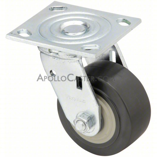 Caster; Swivel; 4\" x 2\"; Polyurethane (One piece solid); Plate (4\"x4-1/2\"; holes: 2-5/8\"x3-5/8\" slotted to 3\"x3\"; 3/8\" bolt); Roller Brng; 700#; Position Lock (Item #67522)