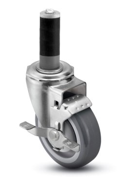 (image for) Caster; Swivel; 5" x 1-1/4"; PolyU on PolyO (Gray); Exp Adapter; (1-1/8" I.D. x 1-1/4" O.D.tubing); Zinc; Prec Ball Brng; 315#; Dustcap;Thread Guards; Brake (Item #63791)