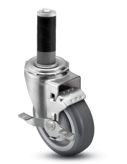 (image for) Caster; Swivel; 3" x 1-1/4"; Thermoplastized Rubber (Gray); Expandable Adapter (1-1/2" - 1-5/8" ID tubing); Zinc; Plain bore; 250#; Tread brake (Item #65649) - Click Image to Close