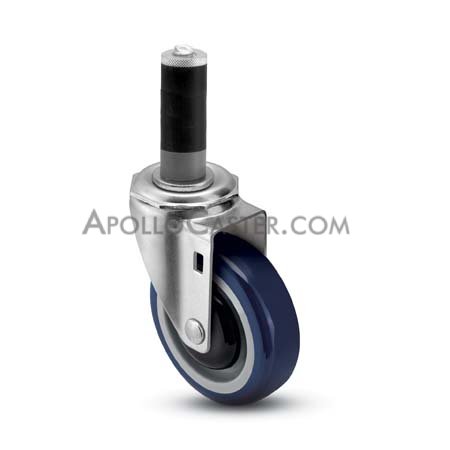 Caster; Swivel; 5\" x 1-1/4\"; PolyU on PolyO (Blue); Expandable Adapter (1\" - 1-1/16\" ID tubing); Precision Ball Brng; 300#; Thread Guards (Item #64131)
