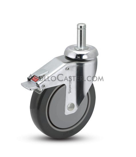 Caster; Swivel; 4\" x 1-1/4\"; PolyU on PolyO (Gray); Grip Ring (7/16\" x 1-7/16\"); Chrome; Precision Ball Brng; 240#; Total Lock; Thread guards (Item #64926)