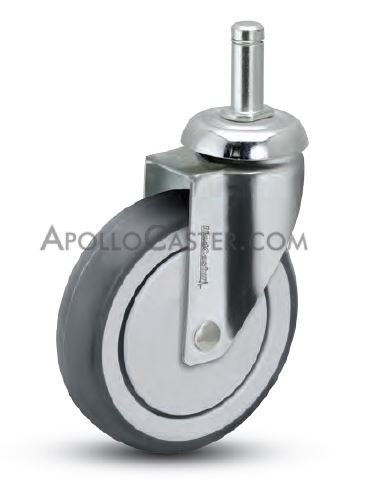 Caster; Swivel; 4\" x 1-1/4\"; PolyU on PolyO (Gray); Grip Ring (7/16\" x 1-7/16\"); Chrome; Precision Ball Brng; 240#; Thread guards (Item #64927)