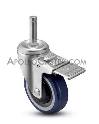 Caster; Swivel; 3\" x 1-1/4\"; PolyU on PolyO; Grip Ring (7/16\" x 1-3/8\"); Stainless; Delrin Spanner; 250#; Total Lock (Item #65531)