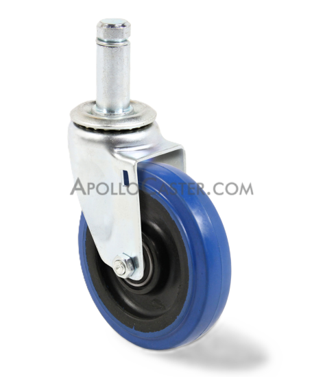 Caster; Swivel; 5\" x 1-1/4\"; PolyU on PolyO (Blue); Grip Ring (0.846\" x 2-3/16\"); Zinc; Ball Brng; 350#; Dust Cover (Mtl) (Item #62682)