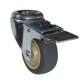 (image for) Caster; Swivel; 3" x 1-1/4"; TPR Rubber (Gray); Hollow Kingpin (1/2" bolt hole); Stainless; Ball Brng; 250#; Total Lock (Mtl); Thread guards (Item #65423)