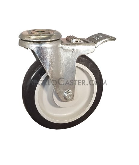 (image for) Caster; Swivel; 5\" x 1-1/4\"; PolyU on PolyO (Gray); Hollow Kingpin (1/2\" bolt hole); Zinc; Plain bore; 300#; Total Lock pedal brake (Item #65078)