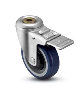 (image for) Caster; Swivel; 3" x 1-1/4"; PolyU on PolyO (Blue); Hollow Kingpin (1/2" bolt hole); Zinc; Precision Ball Brng; 250#; Bearing Cover; Dust Cover); Total Lock (Item #64531)