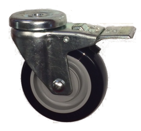 (image for) Caster; Swivel; 3" x 1-1/4"; PolyU on PolyO (Gray); Hollow Kingpin (1/2" bolt hole); Zinc; Precision Ball Brng; 250#; Thread Guards; Dust Cover); Total Lock (Item #64336)