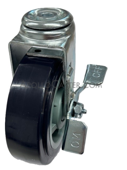 Caster; Swivel; 6\" x 2\"; PolyU on PolyO; Hollow Kingpin (1/2\" bolt hole); Zinc; Prec Ball Brng; 400#; Brake (Item #63025)