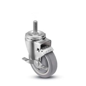 (image for) Caster; Swivel; 5" x 1-1/4"; PolyU on PolyO (Gr/Bg); Threaded Stem (1/2"-13TPI x 1-1/2"); Stainless; Stainless Ball Brng; 300#; Tread brake (Item #65756)