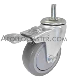 Caster; Swivel; 5\" x 1-1/4\"; PolyU on PolyO (Gray); Threaded Stem (1/2\"-13TPI x 1\"); Zinc; Precision Ball Brng; 300#; Total Lock; Dust Cover; Thread guards (Item #66277)