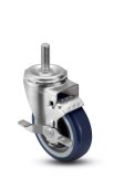 Caster; Swivel; 5" x 1-1/4"; PolyU on PolyO (Black); Threaded Stem; 1/2-13TPI x 1; Zinc; Ball Brng; 250#; Top lock brake; Thread guards (Item #68264)