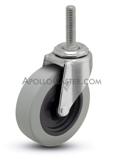 Caster; Swivel; 3\" x 13/16\"; PolyU on PolyO (Gray); Threaded Stem (3/8\"-16TPI x 1-1/2\"); Zinc; Plain bore; 120# (Item #65881)