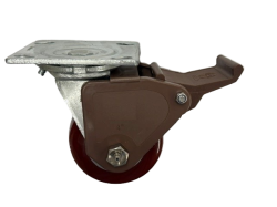 Caster; Swivel; 5" x 2"; PolyU on PolyO; Plate (4"x4-1/2"); Stainless yoke and Roller Bearing; 600#; Pedal Wheel Brake (Item #62637)