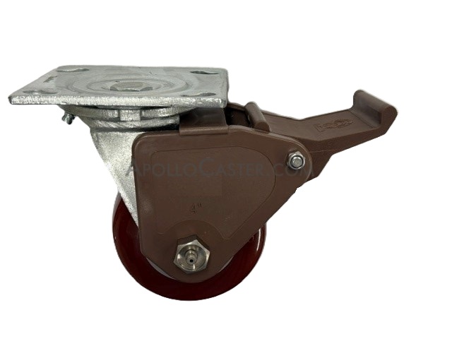 Caster; Swivel; 5\" x 2\"; PolyU on PolyO; Plate (4\"x4-1/2\"); Stainless yoke and Roller Bearing; 600#; Pedal Wheel Brake (Item #62637)