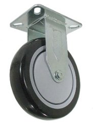Caster; Rigid; 5" x 1-1/4"; PolyU on PolyO (Black); Plate; 2-3/8"x3-5/8"; holes: 1-3/4"x2-7/8" (slots to 3); 5/16 bolt; Precision Ball Brng; 300#; Thread Guards (Item #68169)