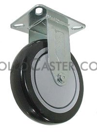 Caster; Rigid; 5\" x 1-1/4\"; PolyU on PolyO (Black); Plate; 2-3/8\"x3-5/8\"; holes: 1-3/4\"x2-7/8\" (slots to 3); 5/16 bolt; Precision Ball Brng; 300#; Thread Guards (Item #68169)
