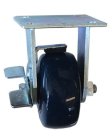 Caster; Rigid; 4"x2"; PolyU on PolyO (Blue); Plate; 4"x4-1/2"; holes: 2-5/8"x3-5/8" (slots to 3"x3"); 3/8" bolt; Zinc; Roller Brng; 800#; Top lock Brk (Item #69156)