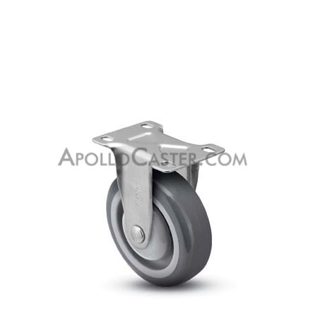 Caster; Rigid; 4\" x 1-1/4\"; PolyU on PolyO (Gray); Plate; 2-5/8\"x3-3/4\"; holes: 1-3/4\"x2-3/4\" (slots to 3\"); 5/16\" bolt; Zinc; Prec Ball Brng; Wgt Cap: 300#; TG (Item #65192)