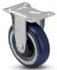 Caster; Rigid; 5" x 1-1/4"; PolyU on PolyO (Blue); Plate (2-5/8x3-3/4; holes: 1-3/4x2-3/4 slotted to 3; 5/16 bolt); Zinc; Prec Ball Brng; 315#; Thread Guards (Item #66735)