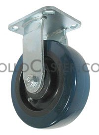 Caster; Rigid; 4\" x 1-1/4\"; PolyU on PolyO (Blue); Top Plate; 2-3/8x3-5/8; holes: 1-3/4x2-7/8 (slotted to 3); 5/16 bolt; Zinc; Ball Brng; 300# (Item #67590)