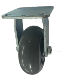 Caster; Rigid; 5" x 2"; PolyU on PolyO (Gray Donut); Plate (4"x4-1/2"; holes: 2-5/8"x3-5/8" slots to 3"x3"; 3/8" bolt); Zinc; Prec Ball Brngs; 750# (Item #62863)