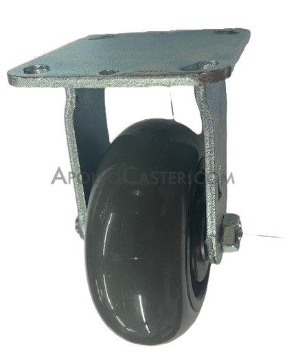 Caster; Rigid; 5\" x 2\"; PolyU on PolyO (Gray Donut); Plate (4\"x4-1/2\"; holes: 2-5/8\"x3-5/8\" slots to 3\"x3\"; 3/8\" bolt); Zinc; Prec Ball Brngs; 750# (Item #62863)