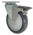 Caster; Swivel; 6 x 1-1/4; PolyU on PolyO (Gr/Bg); Plate; 2-1/2x3-3/4; holes: 1-3/4x2-7/8 (slotted to 3); 5/16 bolt; Zinc; Prec Ball Brng; 300#; Pedal Brake (Item #66005)