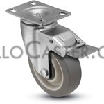 Caster; Swivel; 5\" x 1-1/4\"; PolyU on PolyO (Gray); Plate (2-1/2\"x3-5/8\"); Stainless Yoke & Prec BB; Dustcap; Total Lock (Item #62590)